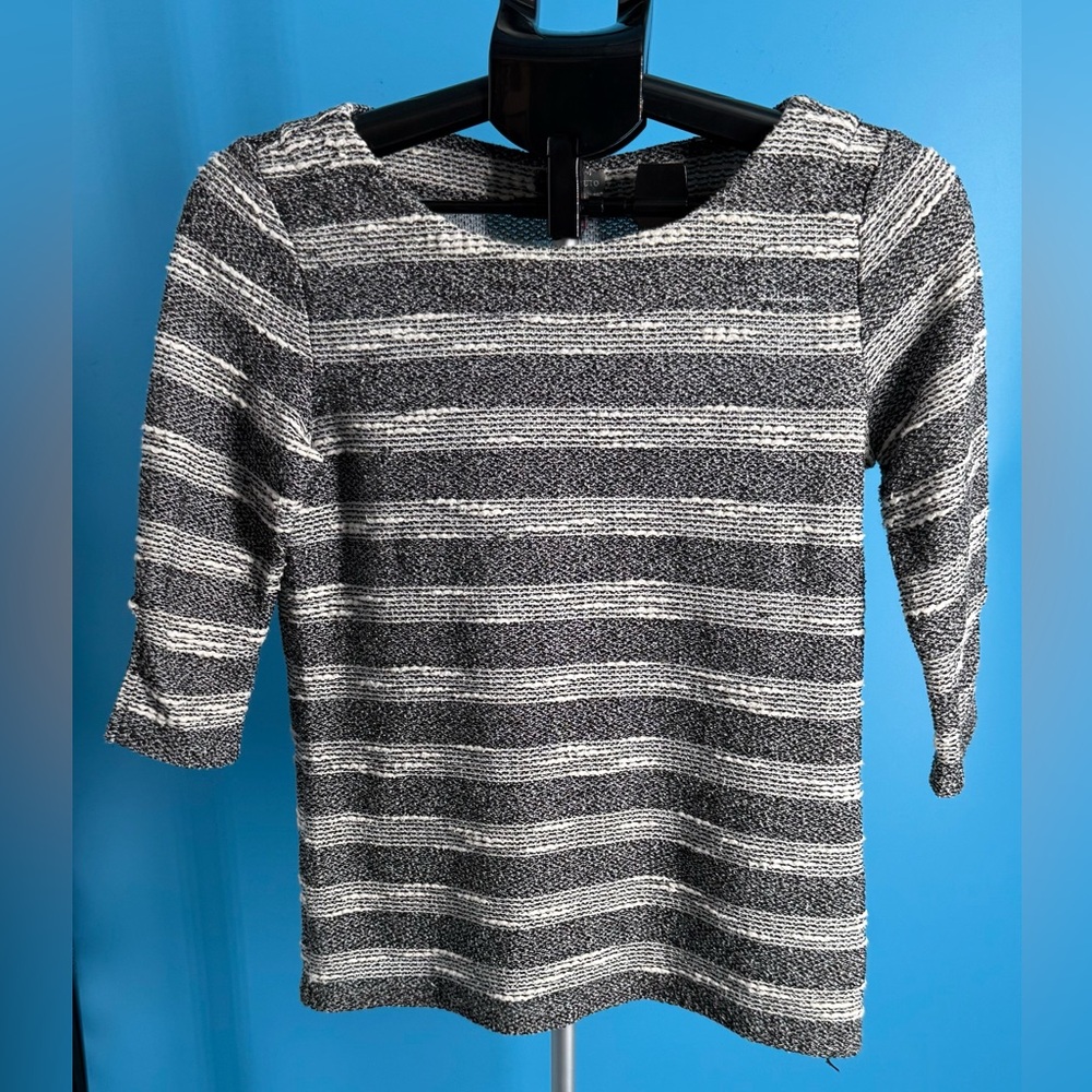 Vince Camuto Women Striped Gray Knit Warm Crop Top sweater Blouse XSmall
